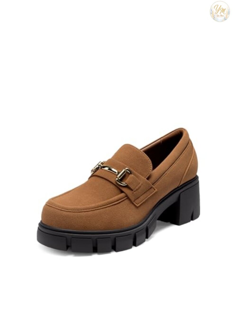 Chunky Platform Loafers for Women with Horse-Bit Detail Slip-On Faux Suede